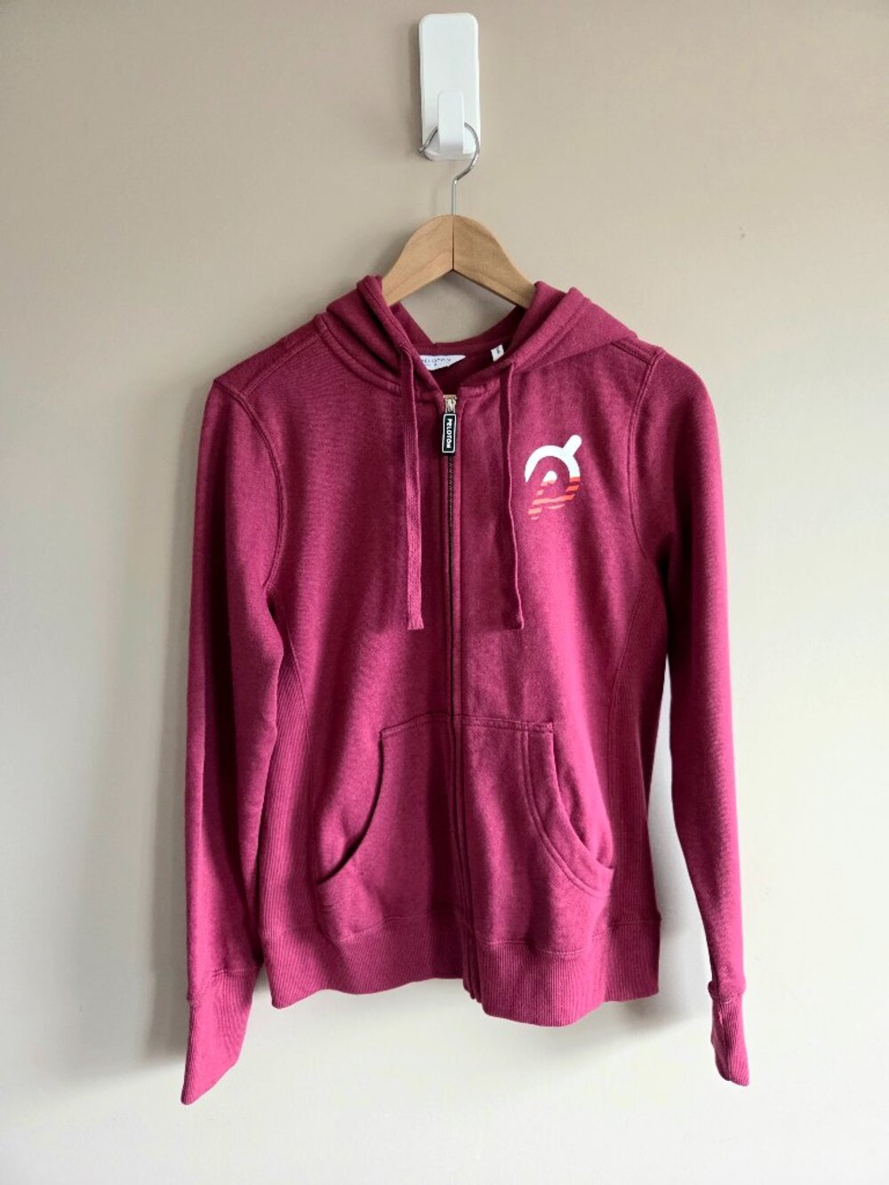 Peloton Pinkish Red Full Zip Up Fleece Hoody Kangaroo Front Pocket